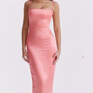 Satin Sheath Maxi Dress in Coral Pink